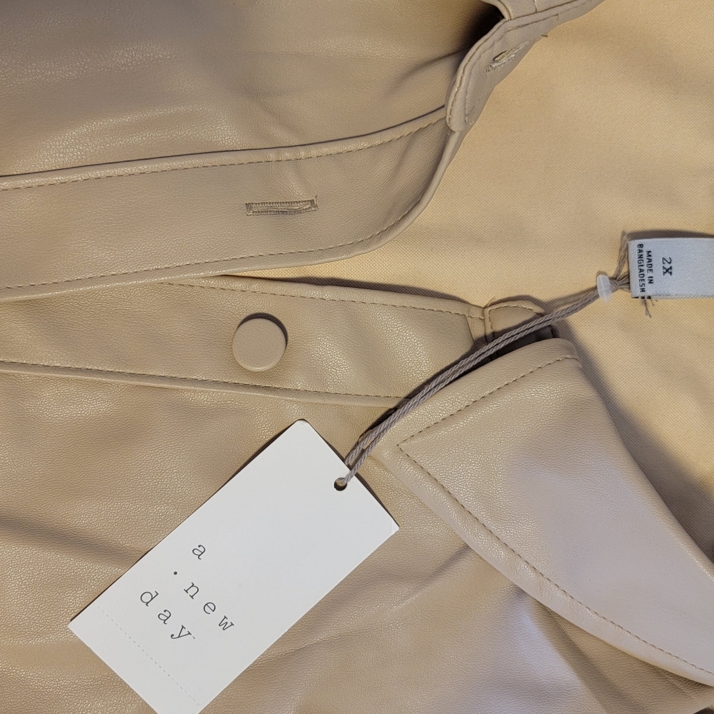 🎉Women's Puff Sleeve Faux Leather A-Line Dress Beige🎉 - Picture 4 of 7